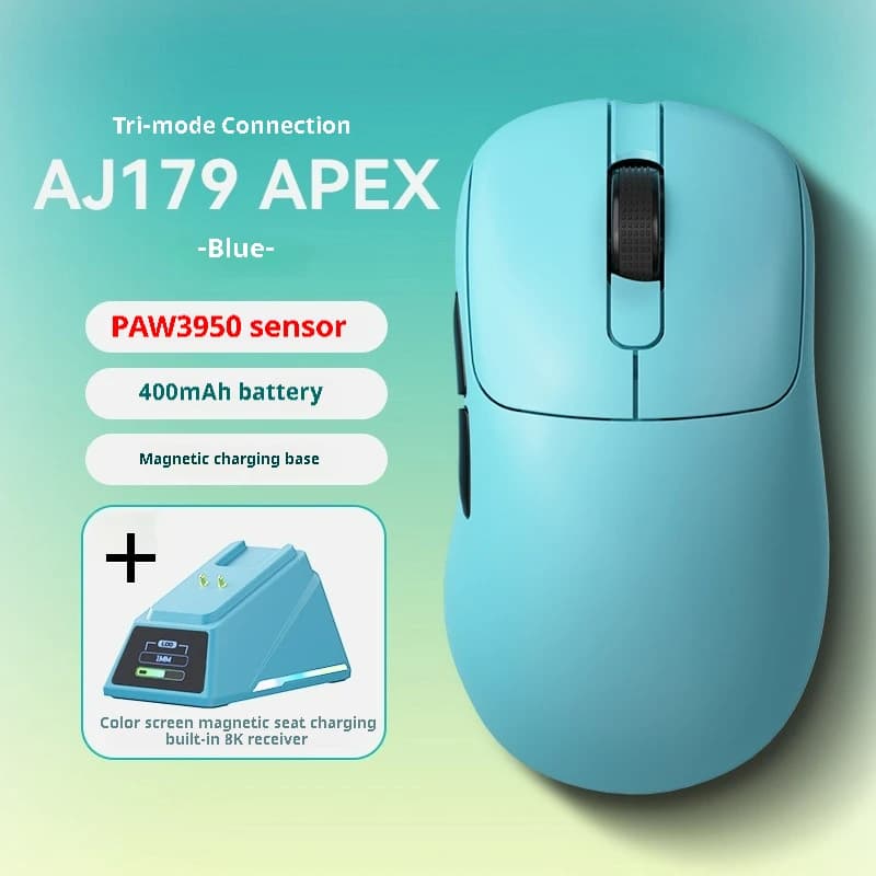 Tri-Mode Wireless Gaming Mouse with 8000Hz Polling Rate, PAW3950 - Blue