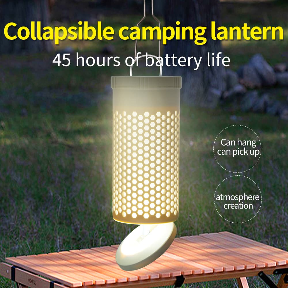 Collapsible LED Camping Lantern with 45-Hour Battery Life, USB-C - Khaki