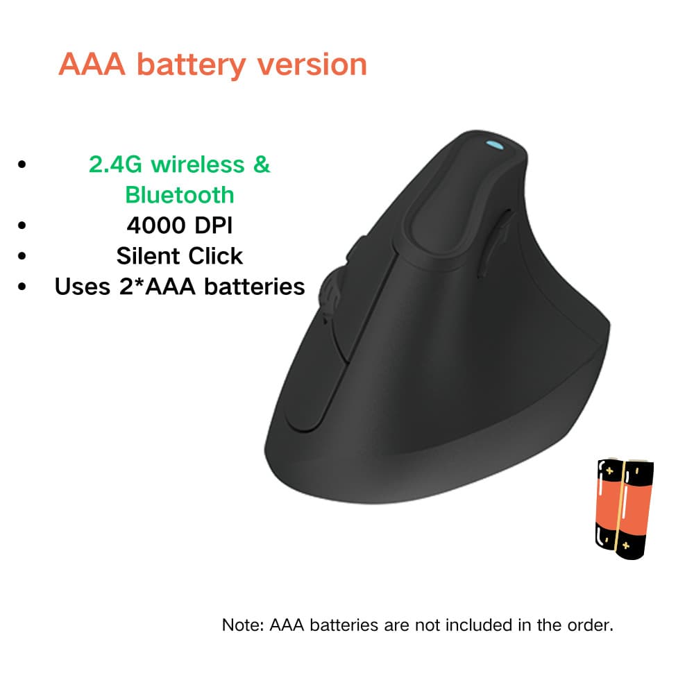 Ergonomic Vertical Mouse - Multi-Device Bluetooth5.0 & 2.4G Wireless - Black