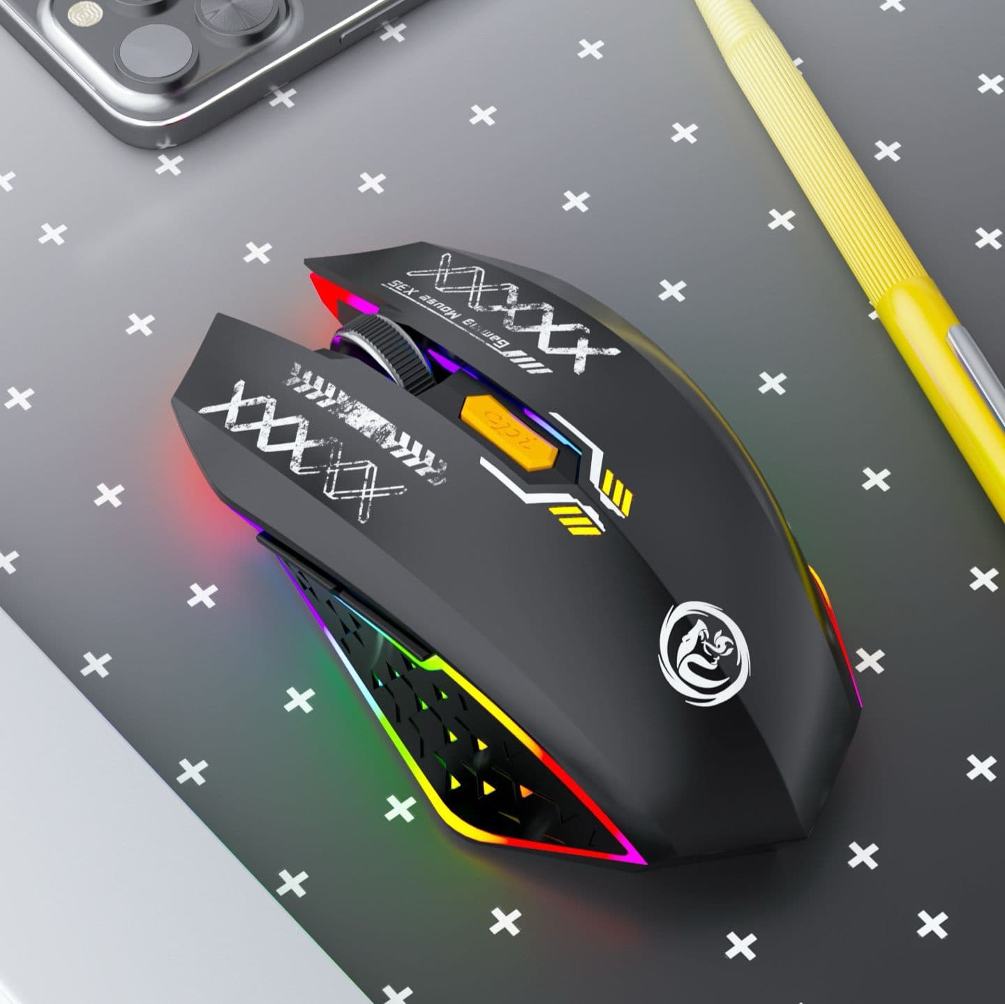Ergonomic Dual-Mode Wireless Gaming Mouse - Mute Buttons, Adjustable - Black