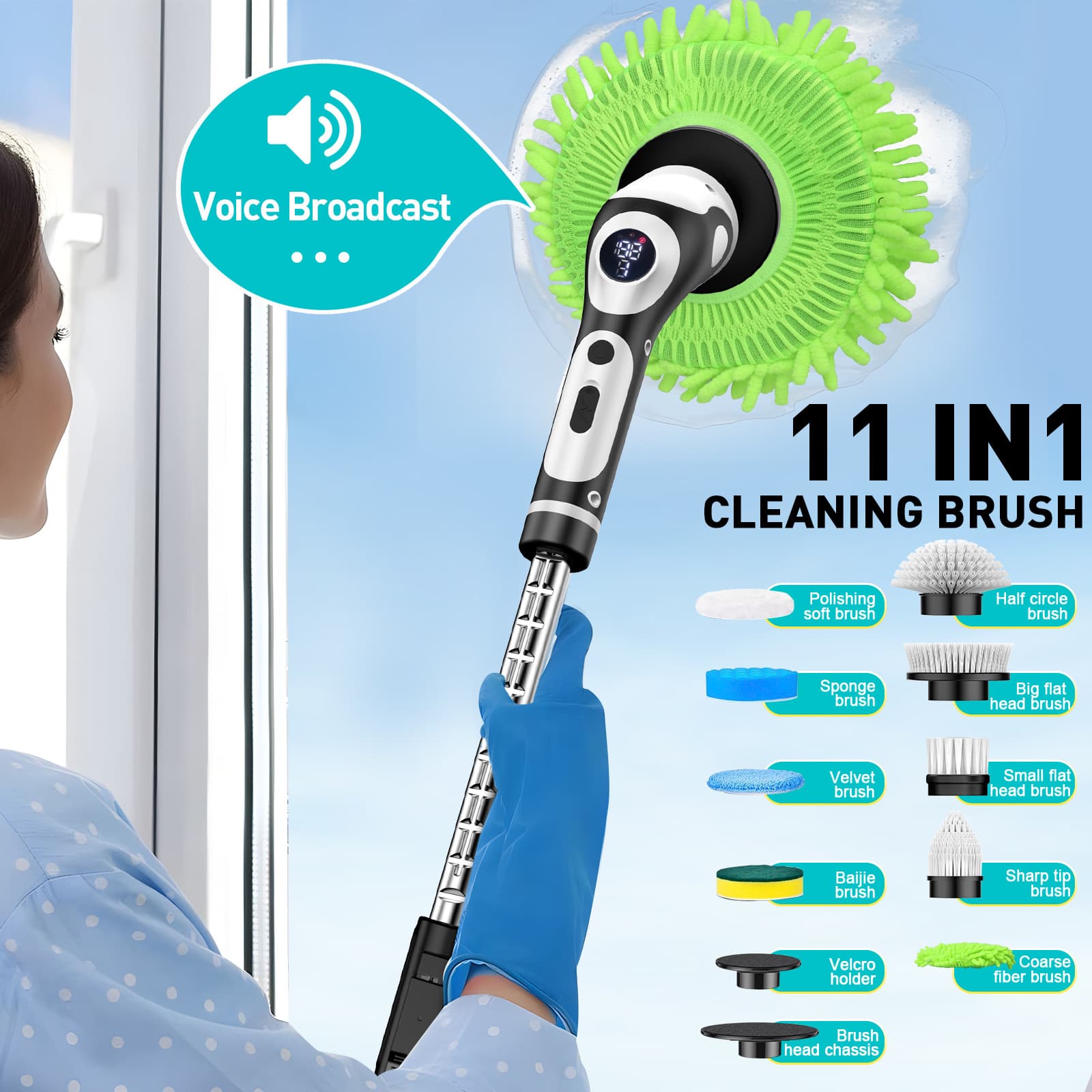 Multi-Functional Electric Spin Scrubber with Voice - Black and White