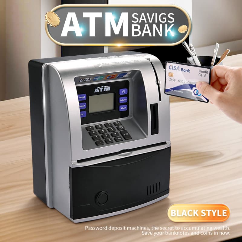 Kids Electronic ATM Savings Bank - Digital Piggy Bank with Password - Black