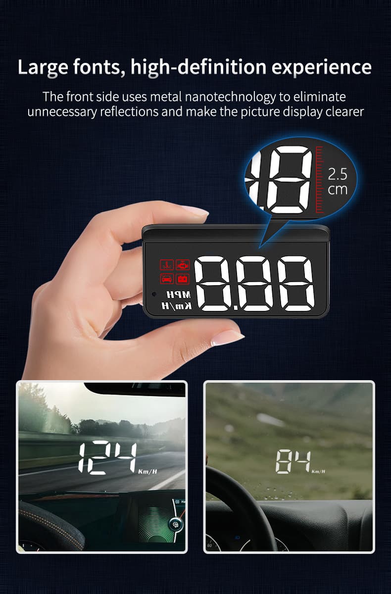 Compact OBD2 Car Head-Up Display (HUD) - Digital Speedometer with 5 - Black