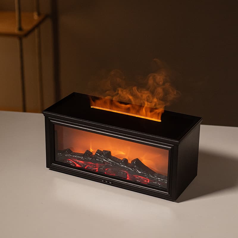 Fireplace Flame Effect Aroma Diffuser & Humidifier with 7-Colour - Black