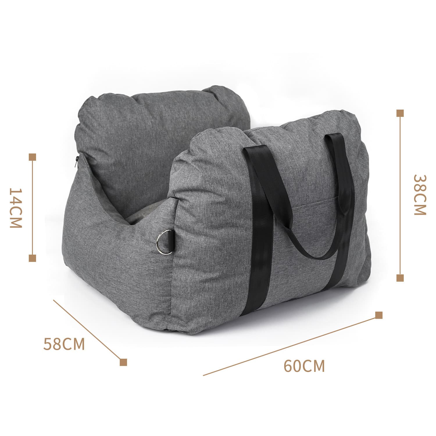2-in-1 Pet Car Booster Seat & Travel Bed - Removable, Non-Slip - Grey