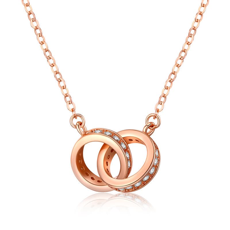 2-Piece Interlocking Rings Pendant Necklace with Zirconia - Rose gold