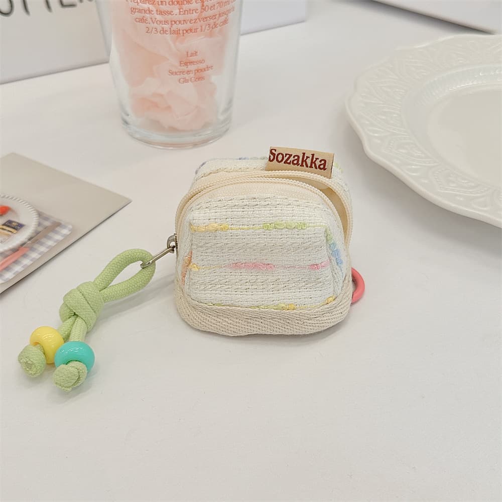 3-Piece Woven Mini Backpack Pouch - Earphone Case & Coin Purse - White