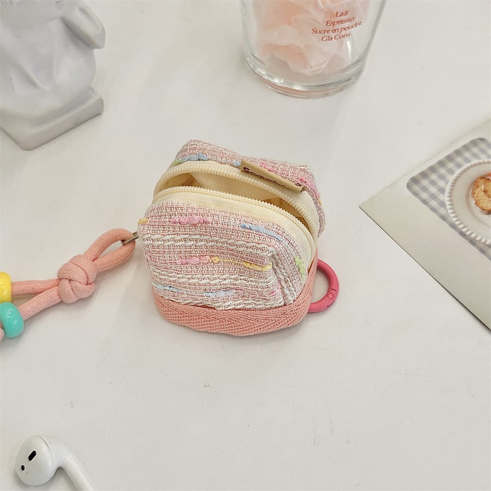 3-Piece Woven Mini Backpack Pouch - Earphone Case & Coin Purse - Pink