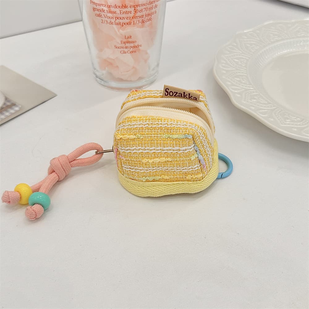 3-Piece Woven Mini Backpack Pouch - Earphone Case & Coin Purse - Yellow