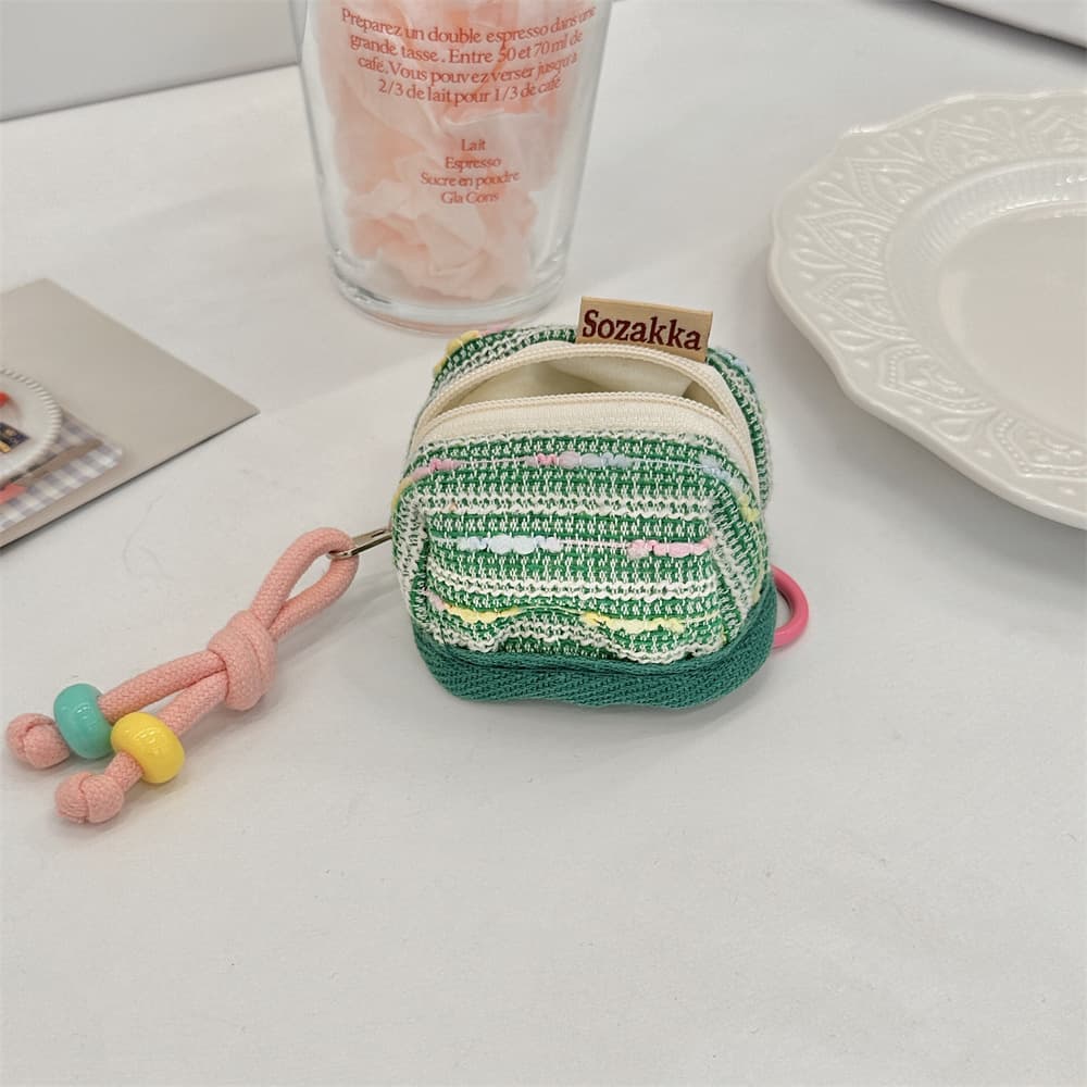 3-Piece Woven Mini Backpack Pouch - Earphone Case & Coin Purse - Green