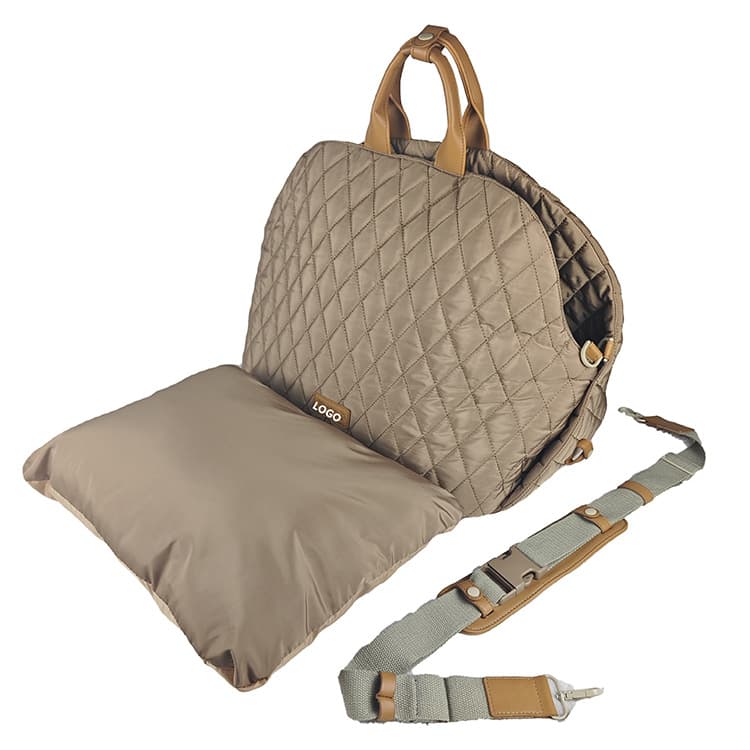 Quilted 2-in-1 Pet Travel Carrier & Car Booster Seat for Small Dogs (Camel)