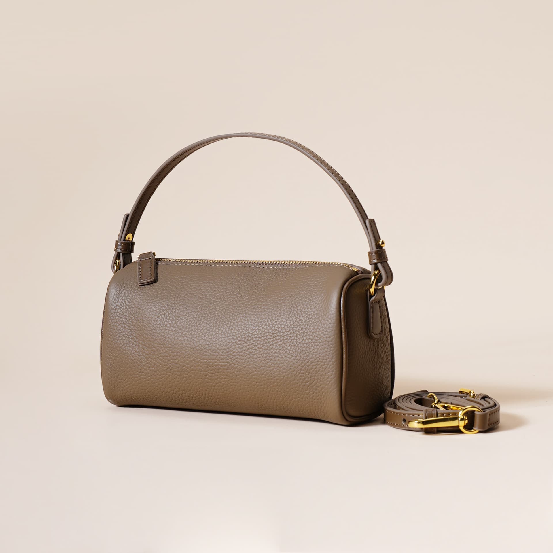Genuine Leather Boston Bag - Mini Barrel Crossbody & Top Handle Purse (grey)