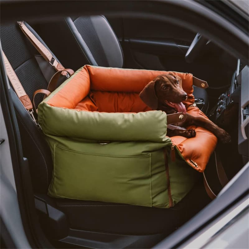 Green and Orange Plush Pet Booster Car Seat - Portable Dog Travel Bed