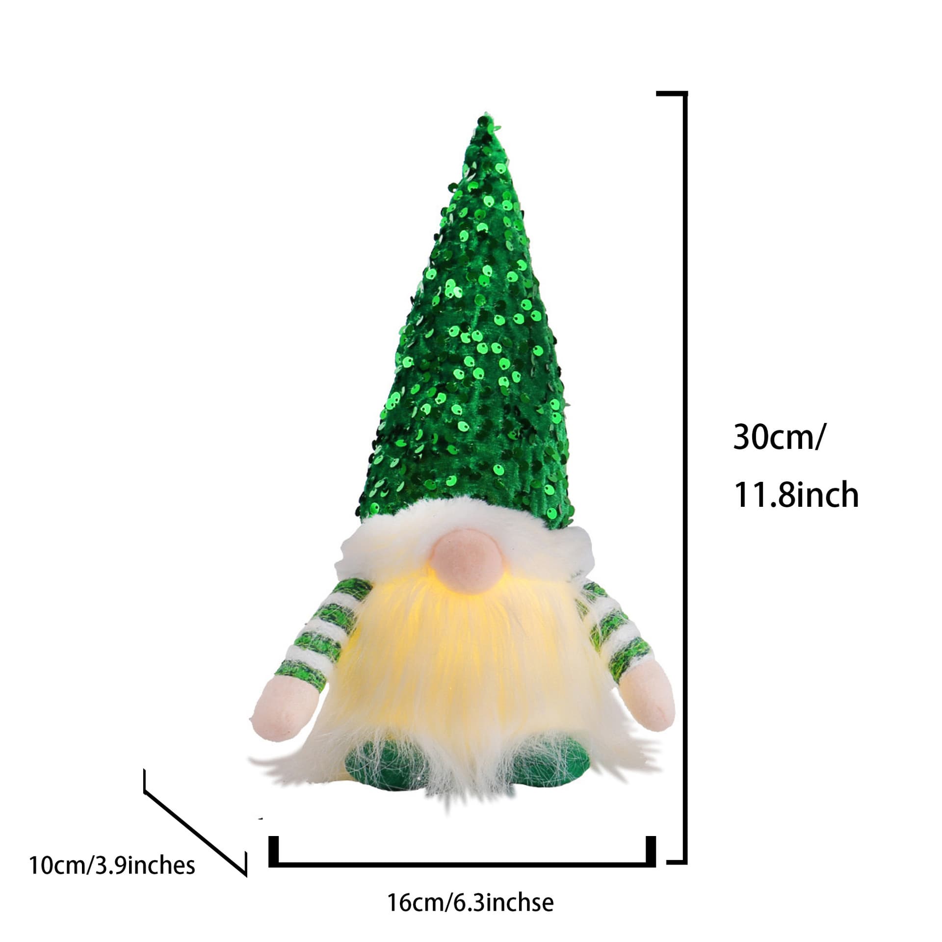 2-Piece Green Charming Light-Up Christmas Gnome - Festive Nordic Plush