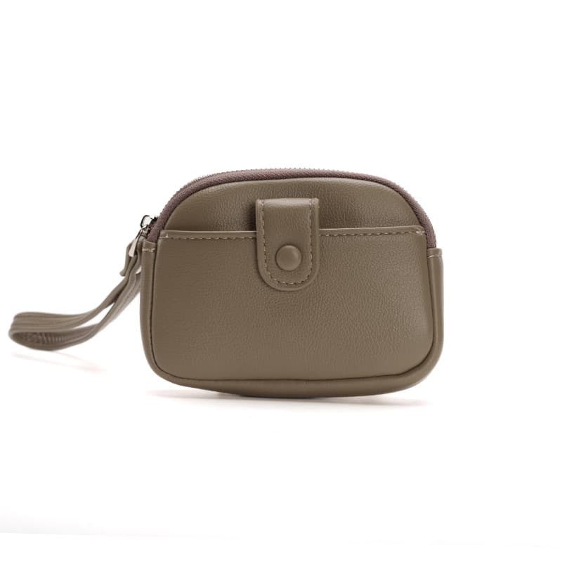 Taupe Women's Compact PU Leather Coin Purse - Mini Wallet Wristlet with Card
