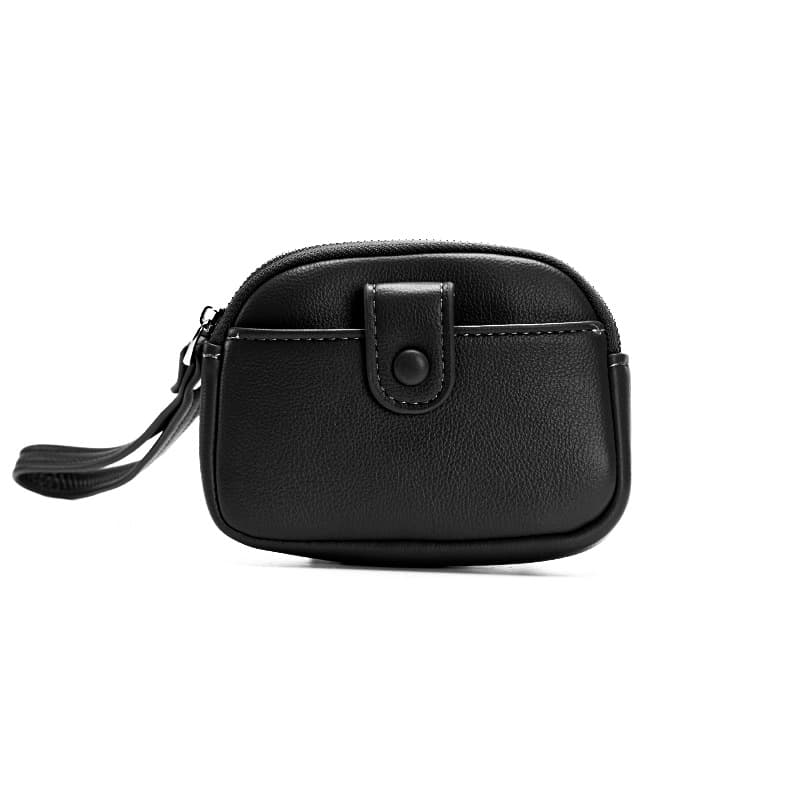 Black Women's Compact PU Leather Coin Purse - Mini Wallet Wristlet with Card