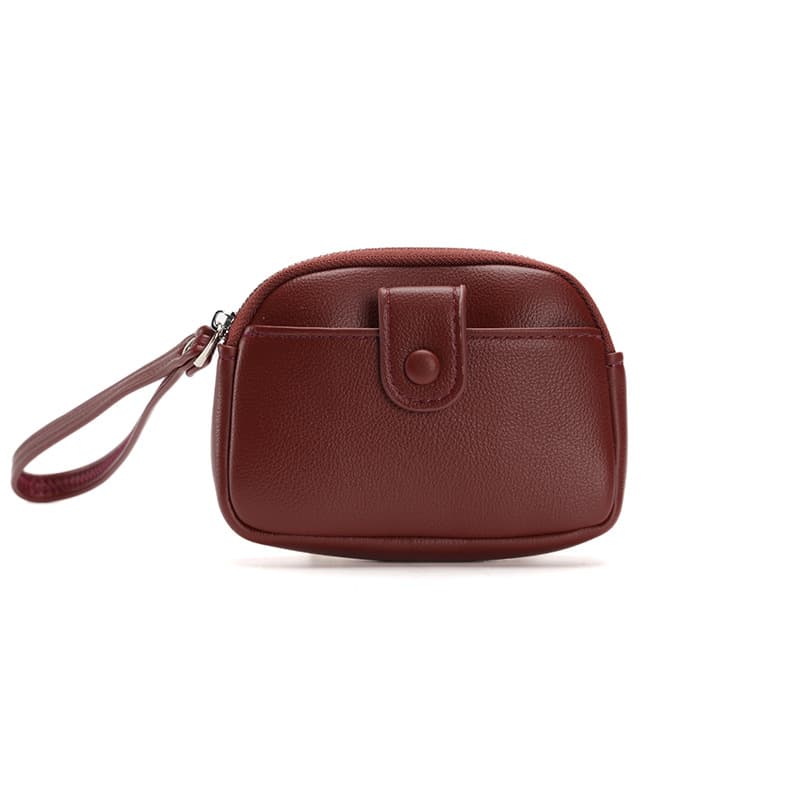 Red Women's Compact PU Leather Coin Purse - Mini Wallet Wristlet with Card