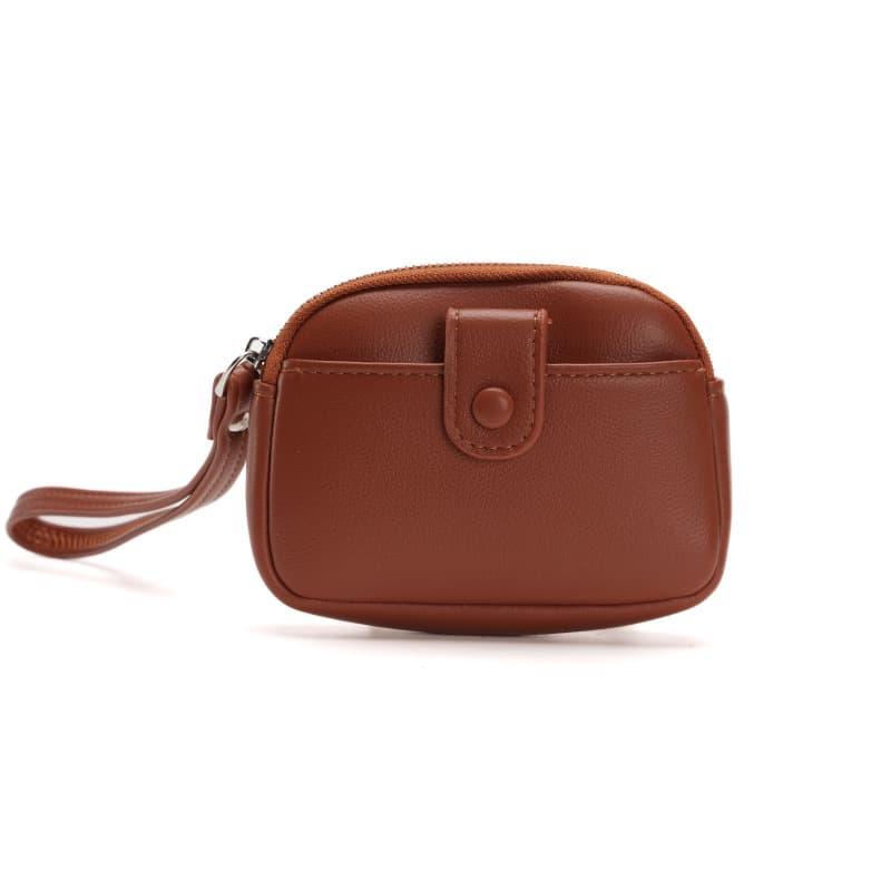 Brown Women's Compact PU Leather Coin Purse - Mini Wallet Wristlet with Card