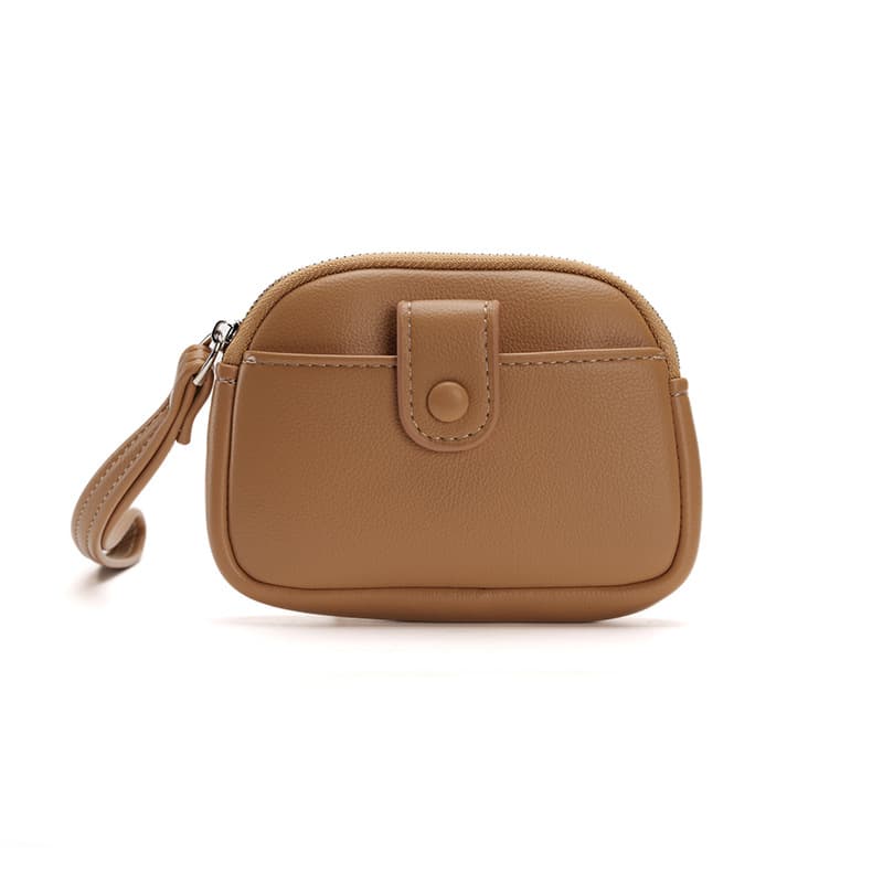 Khaki Women's Compact PU Leather Coin Purse - Mini Wallet Wristlet with Card