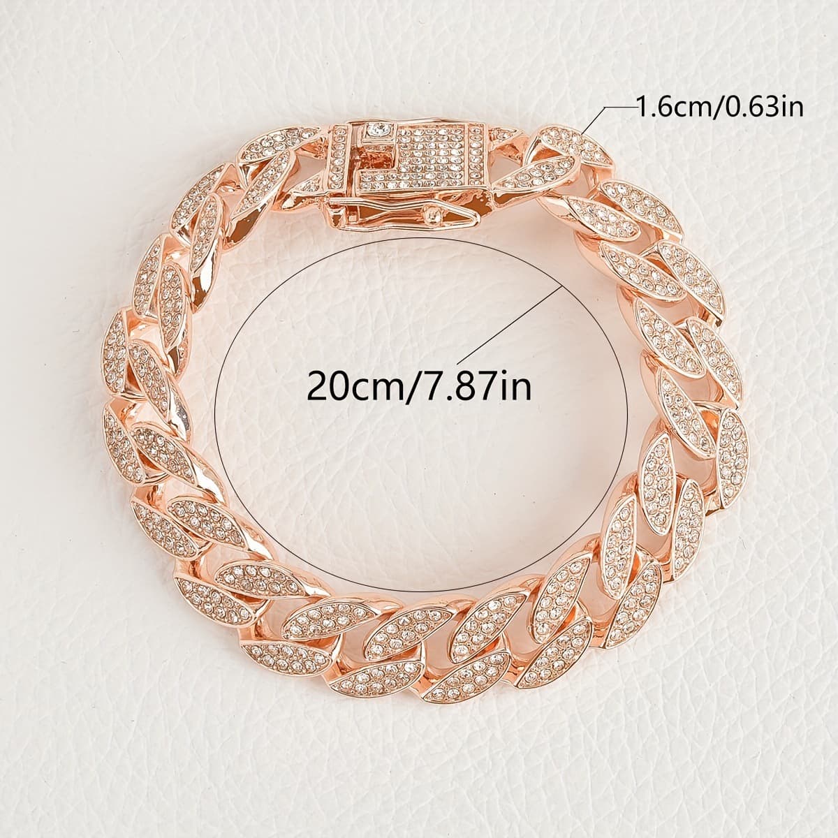 Rose Gold 16mm Iced Out Cuban Link Bracelet - Heavy Paved Rhinestone Hip Hop