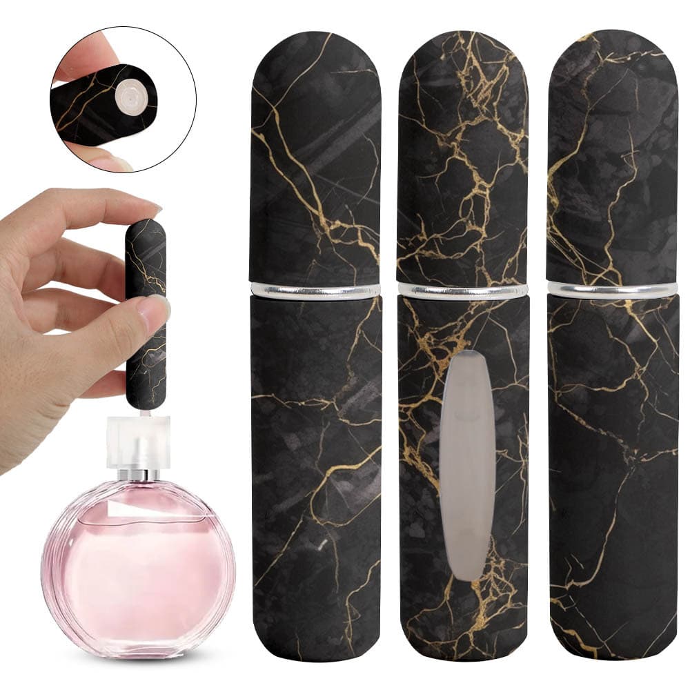 Black Marble Travel Perfume Atomizer Set (3-Pack) - 5 ml Leakproof