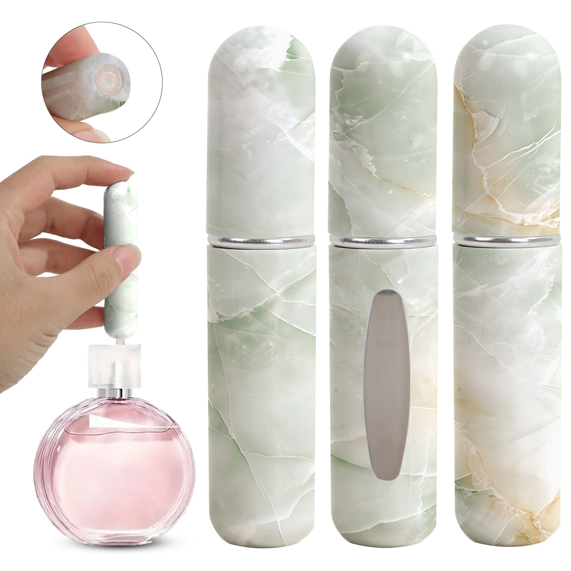 Light Green Marble Travel Perfume Atomizer Set (3-Pack) - 5 ml Leakproof
