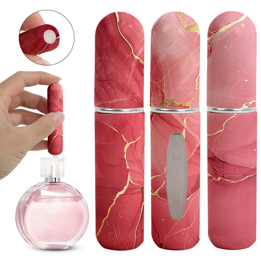 Red Marble Travel Perfume Atomizer Set (3-Pack) - 5 ml Leakproof Bottom-Fill