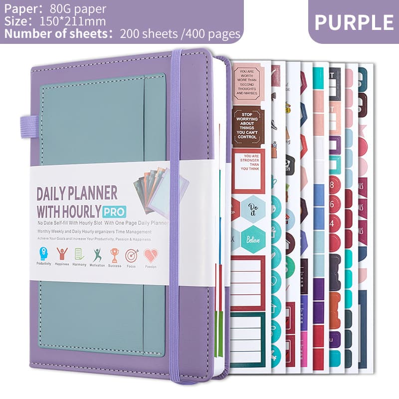 Purple A5 PU Leather Agenda for Productivity & Time Management-Undated Daily
