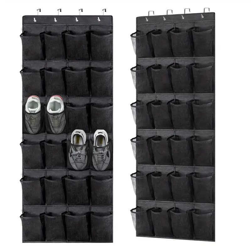 Black Over the Door Shoe Organizer with 24 Mesh Pockets - Space Saving