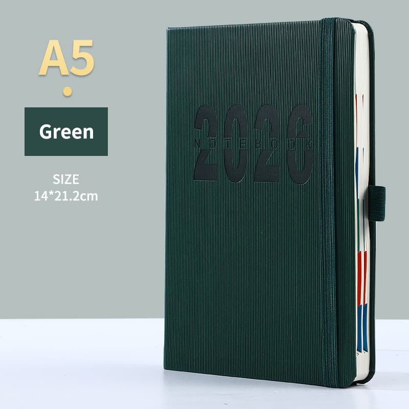Green 2026 A5 English Daily Planner Notebook 365-Day Schedule Book