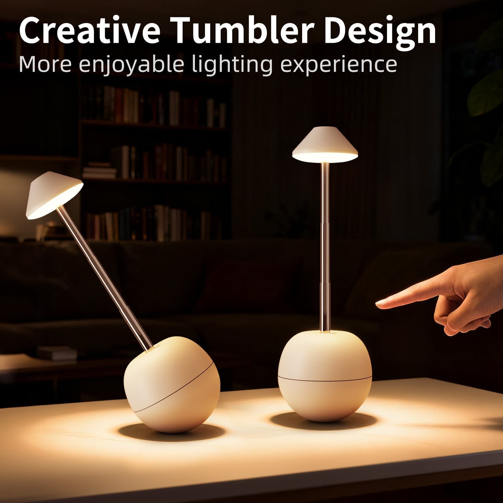 White Creative Tumbler LED Night Light - Rechargeable RGB Desk Lamp