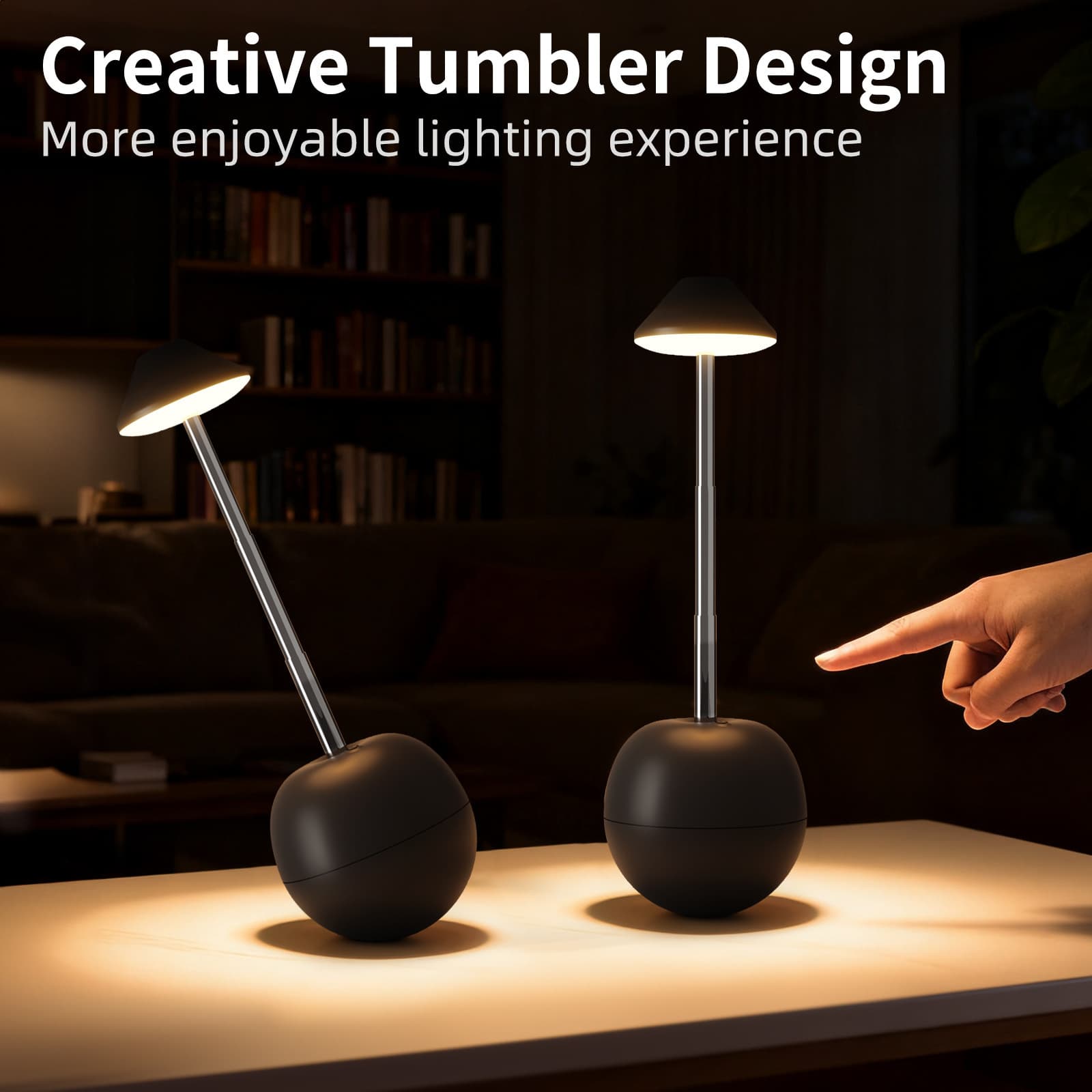 Black Creative Tumbler LED Night Light - Rechargeable RGB Desk Lamp