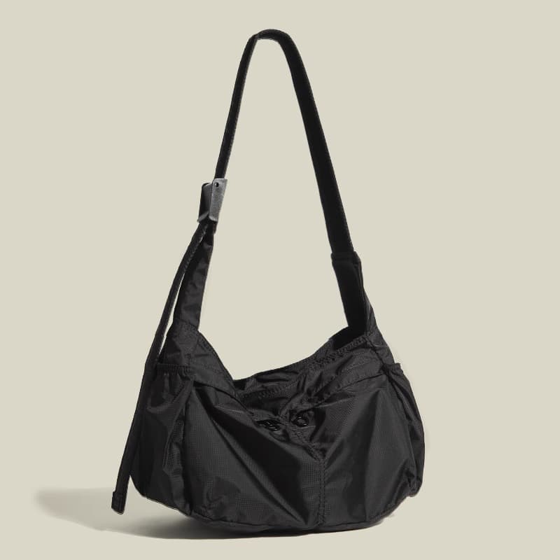 Black Large Capacity Nylon Tote Bag - Water Resistant Casual Shoulder Bag