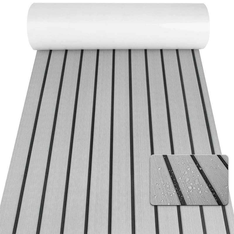 Grey Striped EVA Boat Deck Mat - Waterproof Non-Slip Flooring - 2400x300x6mm