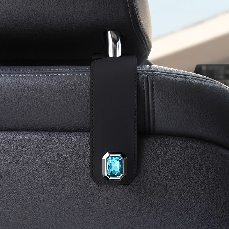 Black Car Multi-Functional PU Leather Hook with Crystal - 2-Piece Set