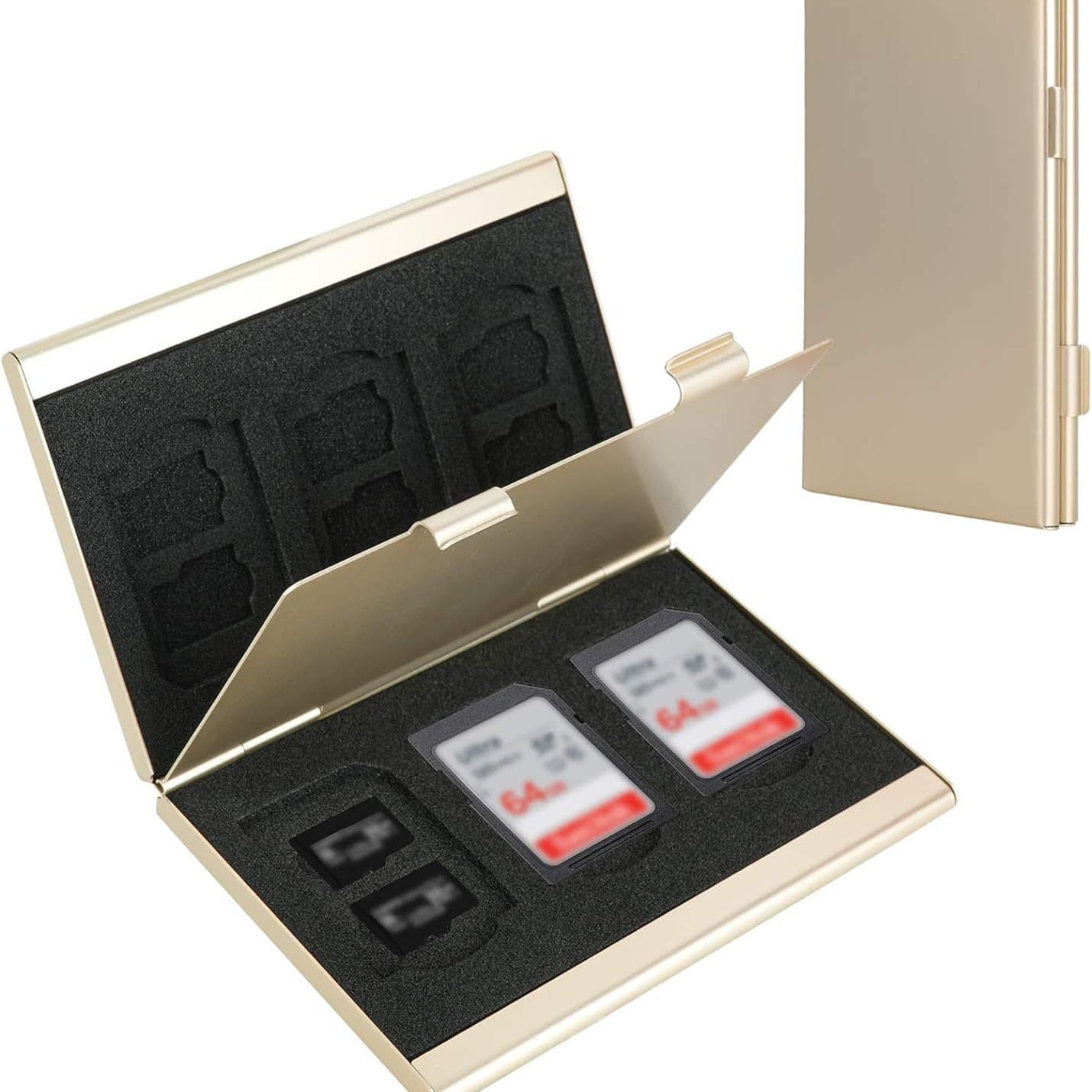 Gold High-Quality Aluminum SD & TF Card Case - Memory card not included