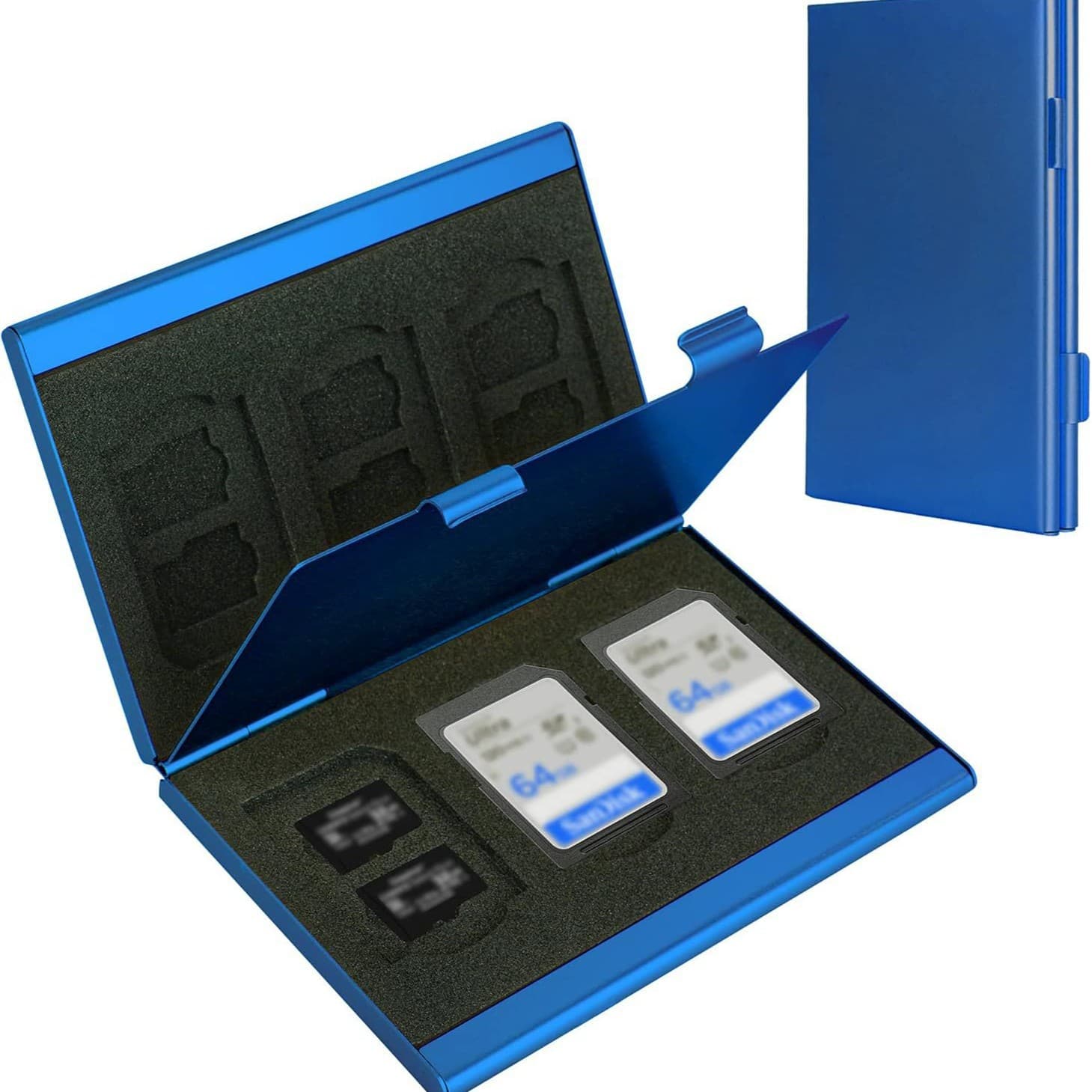 Blue High-Quality Aluminum SD & TF Card Case - Memory card not included