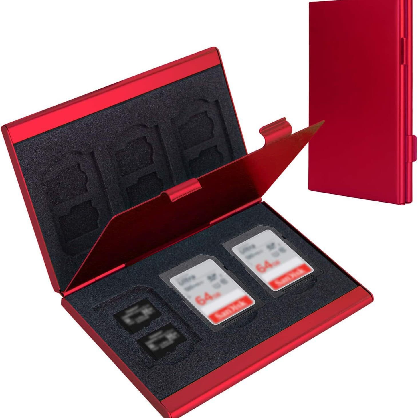 Red High-Quality Aluminum SD & TF Card Case - Memory card not included
