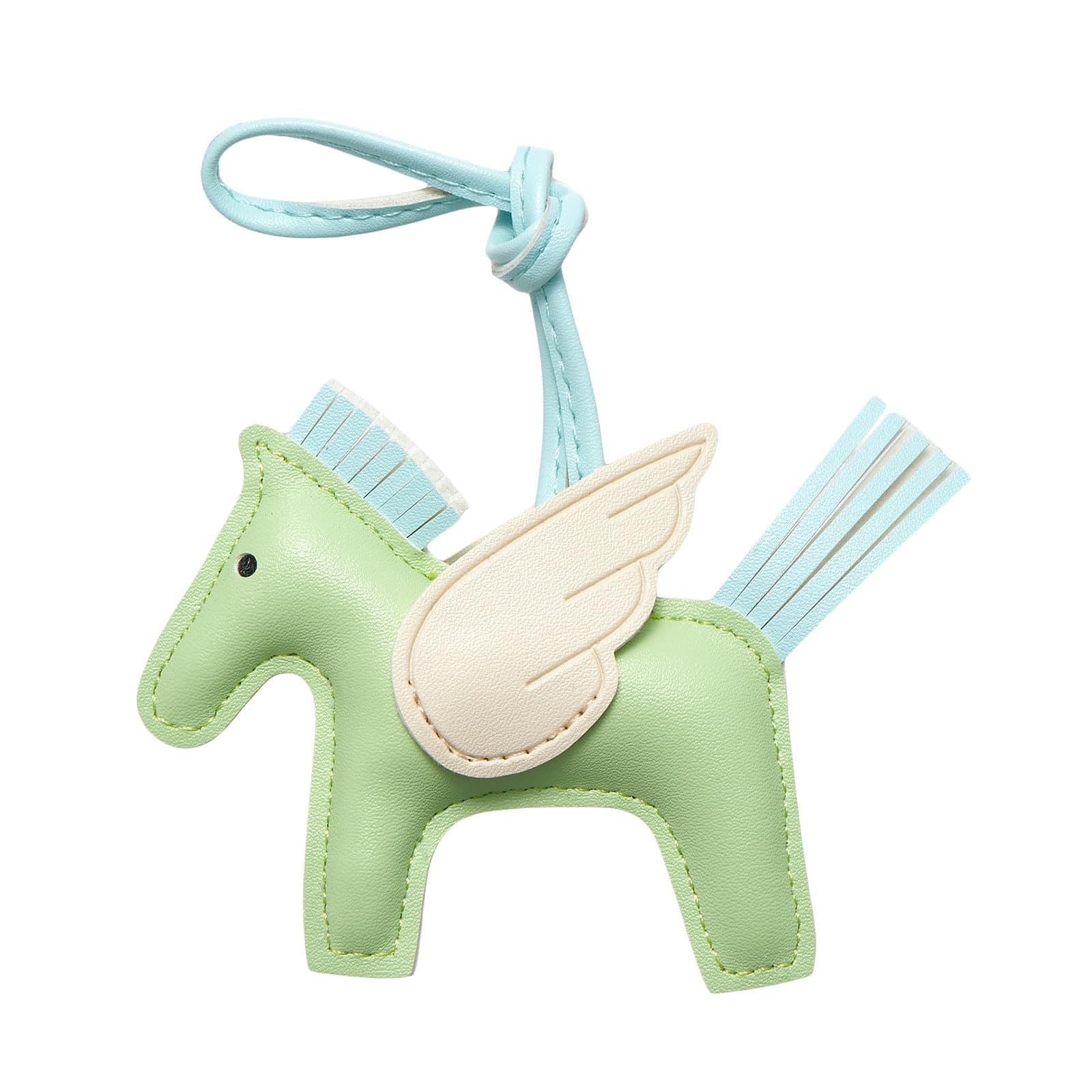 Green PU Leather Pegasus Keychain - Flying Horse Pendant with Wings