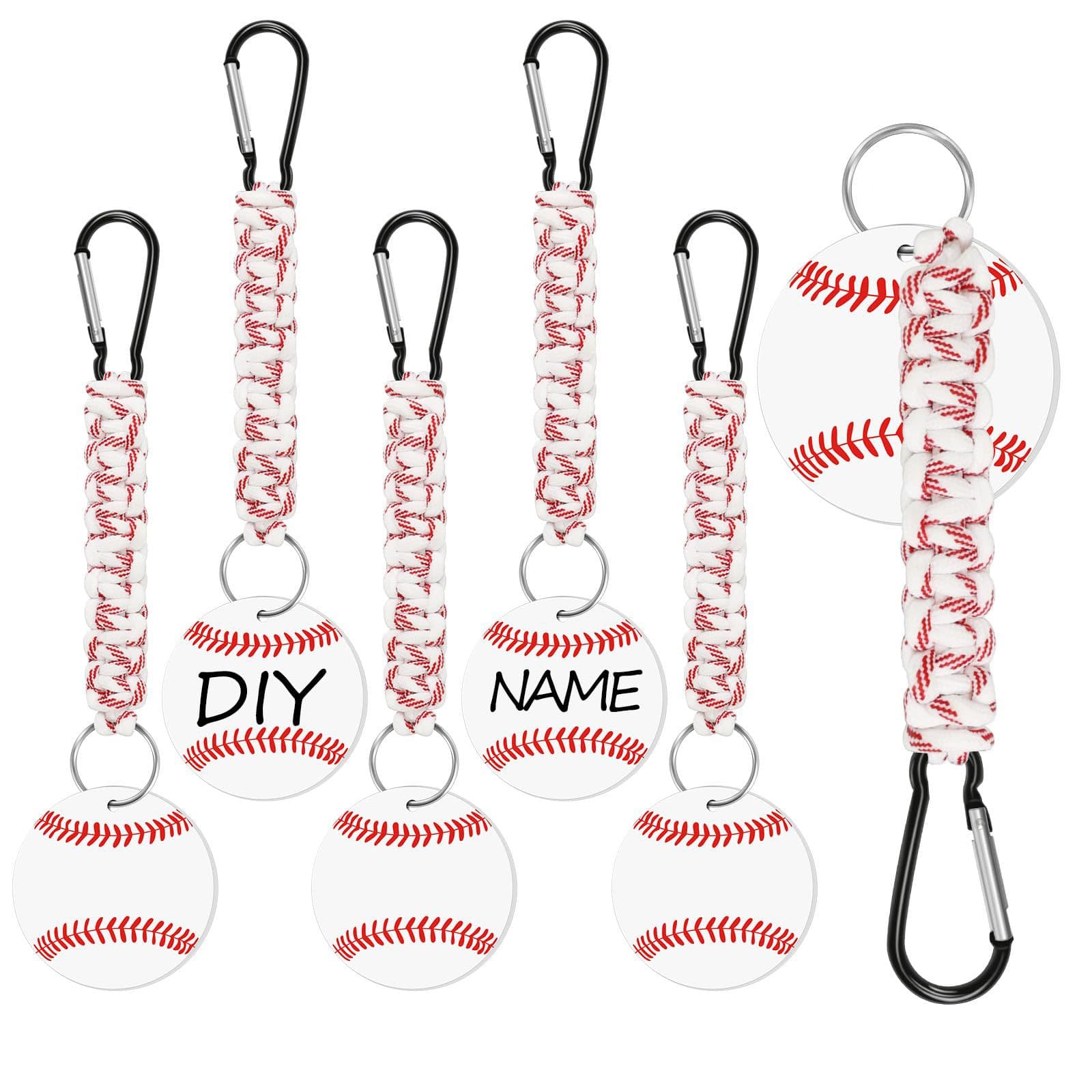 White DIY Baseball Keychain - Acrylic Ball Pendant with Nylon Rope, 2-Pack
