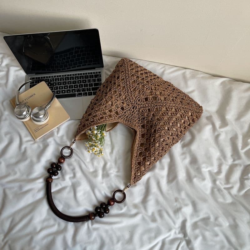 Brown Hand-Woven Paper Rope Bag - Boho Crochet Tote for Summer & Travel