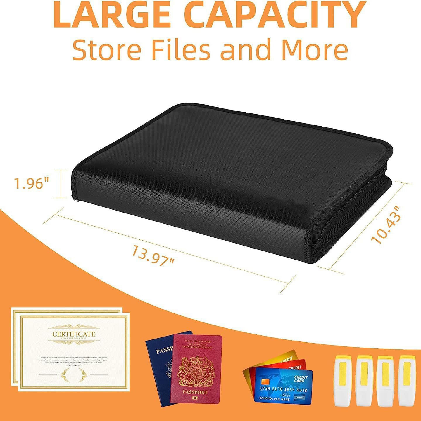 Fireproof & Waterproof Expanding File Folder - Black no-handle model