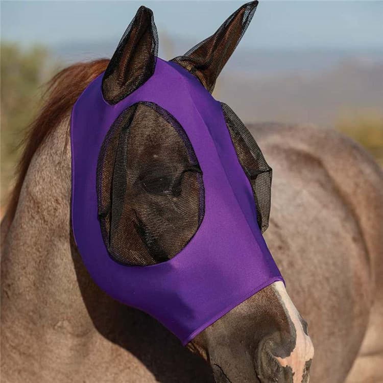 Purple 2-PCS Breathable Horse Fly Mask Set - Equestrian Fly Veils with Ears