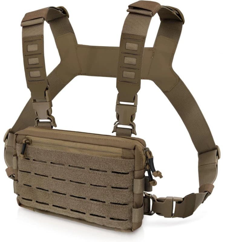 Khaki Minimalist Tactical Chest Rig - Lightweight Recon Pouch with Laser-Cut