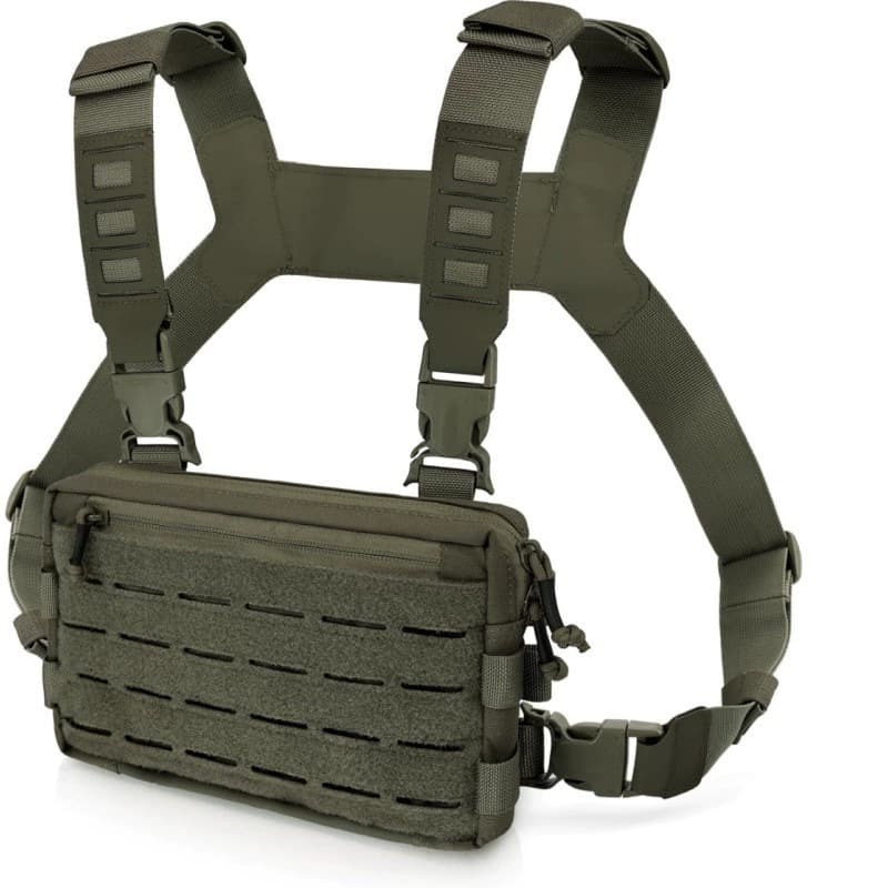 Green Minimalist Tactical Chest Rig - Lightweight Recon Pouch with Laser-Cut
