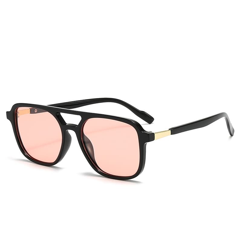 Black Frame with Translucent Pink Retro Double Bridge Square Frame Polarized