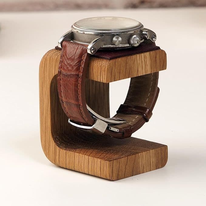 Handcrafted Wooden Watch Stand with Leather Cushion - Display Holder for Men