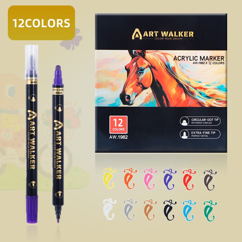 2-Piece 12-Colour Dual Tip Acrylic Paint Pens - Quick-Dry Waterproof Markers