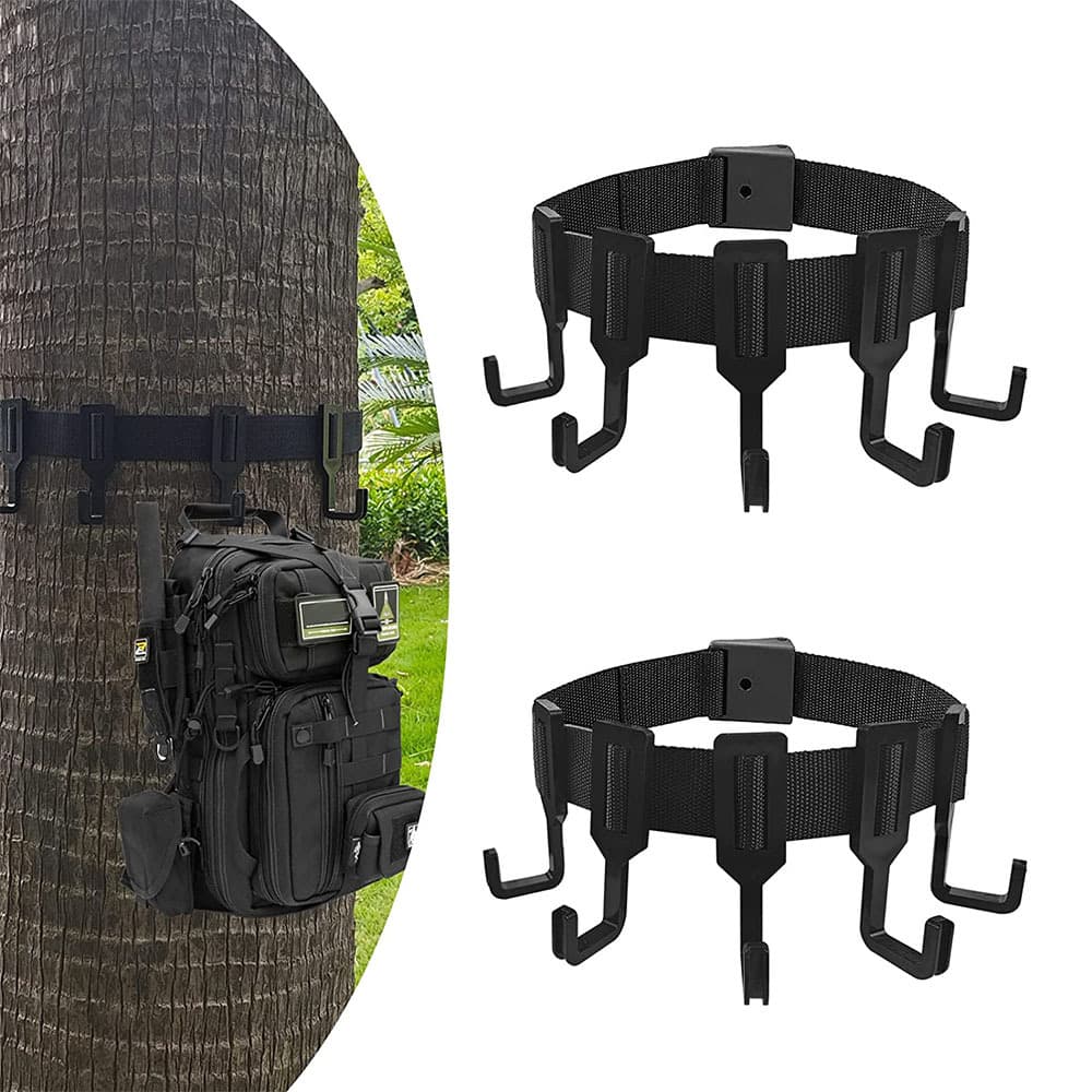 2-Piece Tree Stand Gear Hanger Set - Tactical Webbing Straps with 5 Hooks