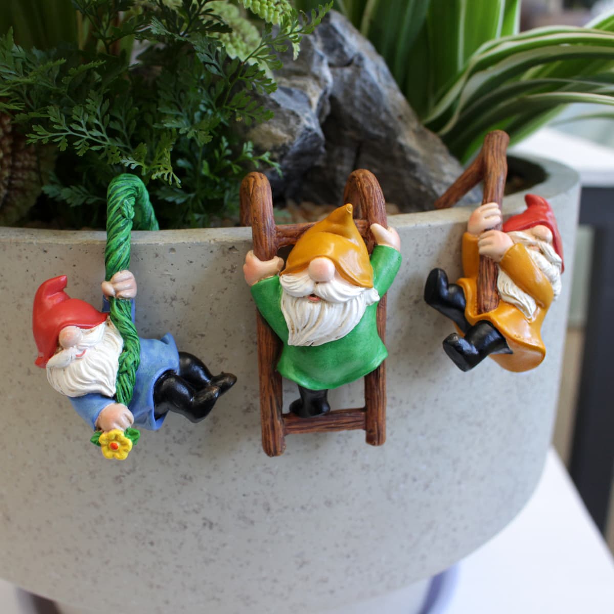 Resin Dwarf Garden Ornaments - Pastoral Succulent Planter & Hanging Pot